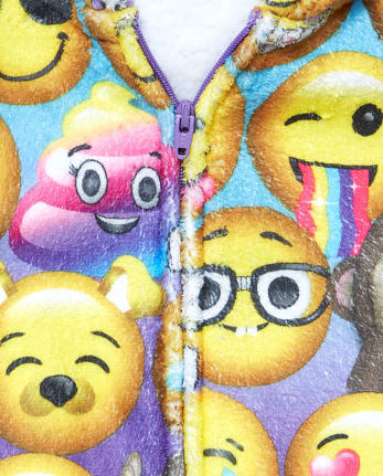 Girls Emoji Fleece Hooded One Piece Pajamas