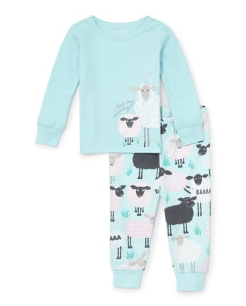 Pijama de algodón de manga larga con diseño de oveja "I Love My para y niñas pequeñas | The Children's Place - LT ROBIN