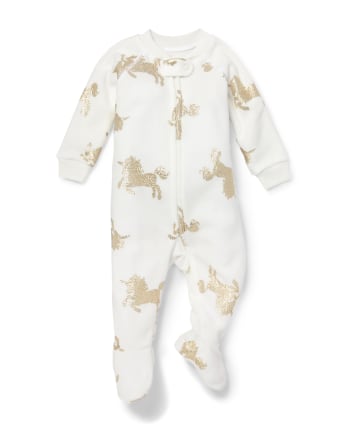 Baby And Toddler Girls Matching Family Foil Unicorn Fleece One Piece Pajamas
