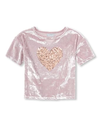 Girls Sequin Graphic Velour Cut Out Top