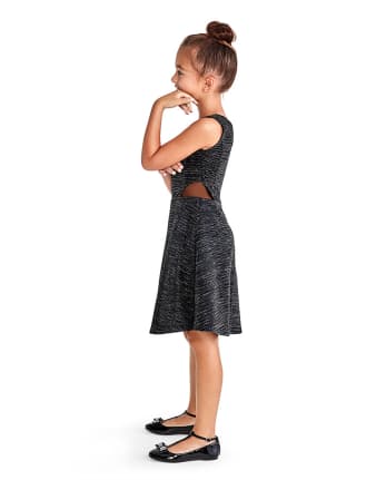 Girls Sleeveless Metallic Mesh Woven Dress