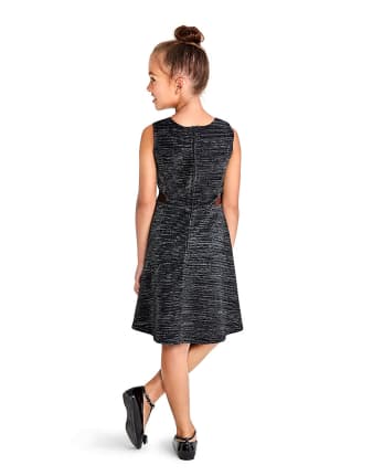 Girls Sleeveless Metallic Mesh Woven Dress