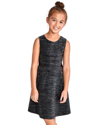 Girls Sleeveless Metallic Mesh Woven Dress