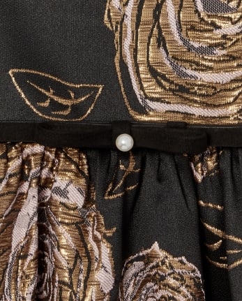 Vestido asimétrico de jacquard tejido floral metálico sin mangas para niñas