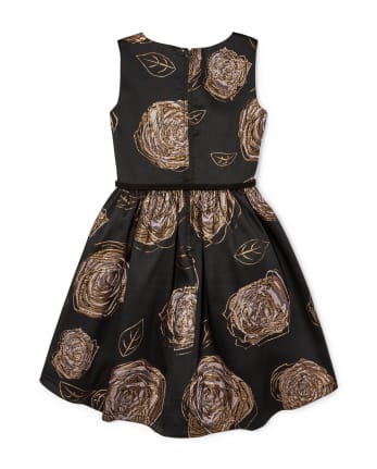 Vestido asimétrico de jacquard tejido floral metálico sin mangas para niñas