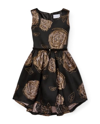 Vestido asimétrico de jacquard tejido floral metálico sin mangas para niñas