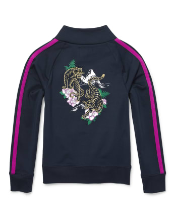 Girls Active Embroidered Graphic Full Zip Track Jacket