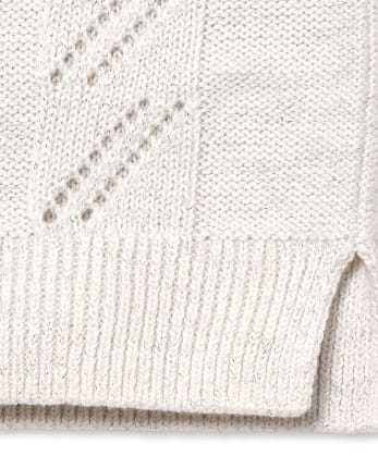 Girls Metallic Cable Knit Cold Shoulder Sweater