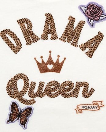 Top asimétrico con estampado de parche "Drama Queen" y lentejuelas para bebés y niñas pequeñas - SIMPLYWHT