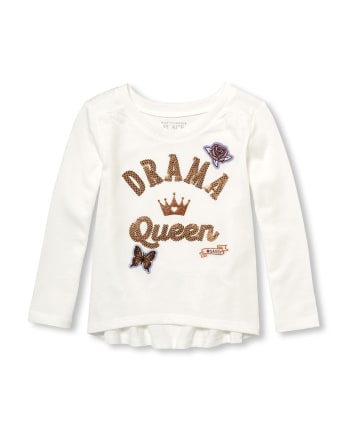 Top asimétrico con estampado de parche "Drama Queen" y lentejuelas para bebés y niñas pequeñas - SIMPLYWHT