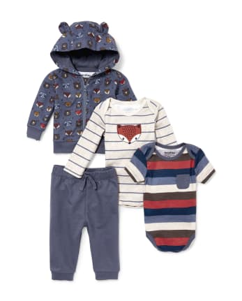 Conjunto ropa de juego de 4 piezas con capucha y pantalones con capucha de zorro bebés | The Children's - GRISAILLE GRAY