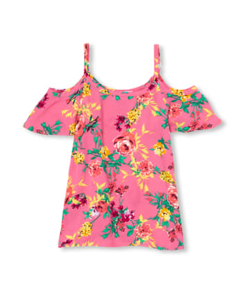 Girls Floral Cold Shoulder Top