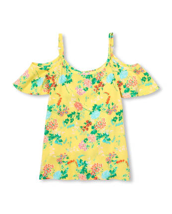 Girls Short Sleeve Floral Print Cold Shoulder Top YELLOW The Children s Place