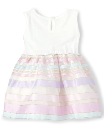Baby Girls Lace Striped Knit To Woven Dress