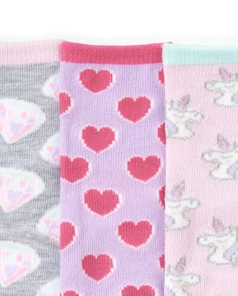 Calcetines midi con diseño de unicornio metalizado para niñas pequeñas, paquete de 6