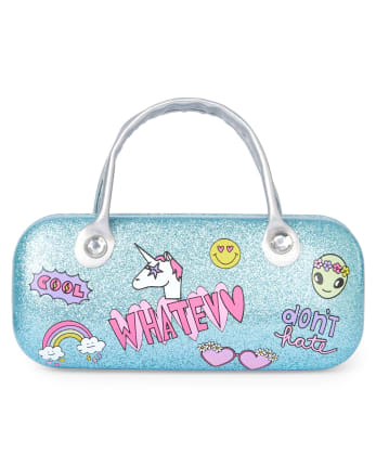 Girls Faux Patch Glitter Sunglasses Case
