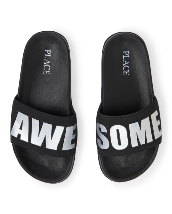 Boys 'Awesome' Faux Leather Slides | The Children's Place