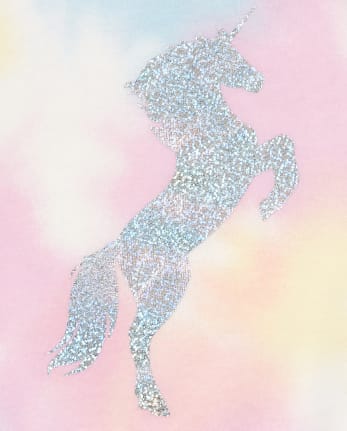 Jersey de rizo francés con efecto tie-dye y unicornio metalizado activo para bebés y niñas pequeñas