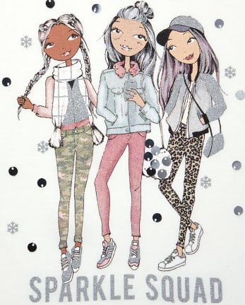 Girls Long Raglan Sleeve Glitter 'Sparkle Squad' Graphic Top