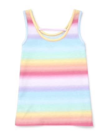 Girls Mix And Match Rainbow Striped Cut Out Tank Top