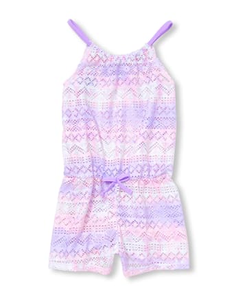 Girls Tie Dye Lace Romper Cover Up