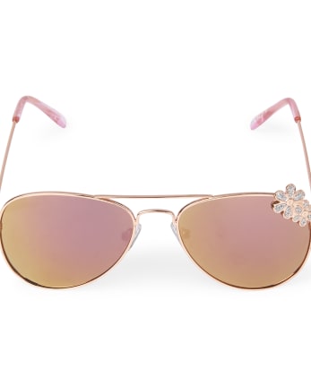 Girls Flower Metal Aviator Sunglasses