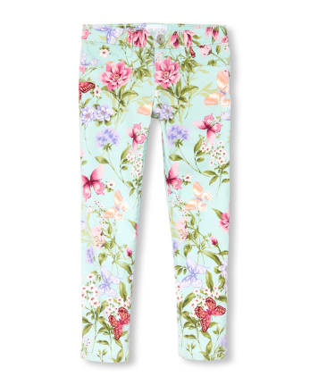 Girls Butterfly Print Woven Jeggings