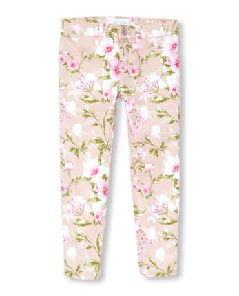 Girls Floral Print Woven Jeggings