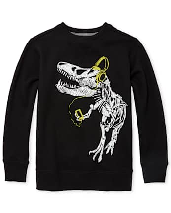 Boys Active Graphic Crew Neck Fleece Top - BLACK