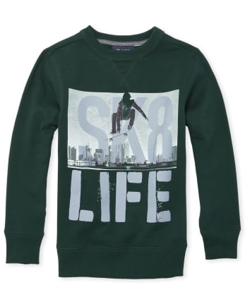 Boys Active Graphic Crew Neck Fleece Top