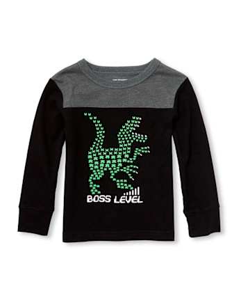 Haut graphique à manches longues et empiècement contrasté pour bébé et tout-petit garçon