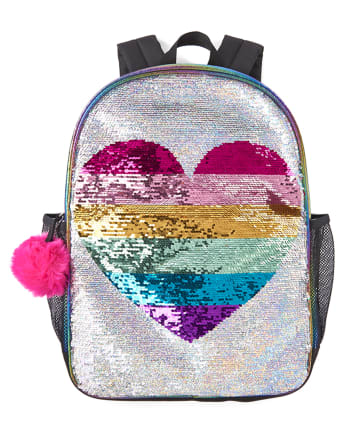 Girls Flip Sequin Rainbow Heart Backpack