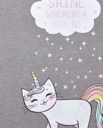 Camiseta con estampado de caticorn y purpurina para niñas