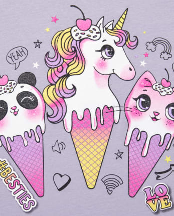 Girls Glitter Ice Cream Besties Graphic Tee
