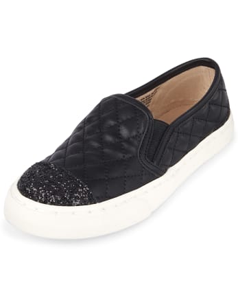 Girls Glitter Quilted Slip On Sneakers