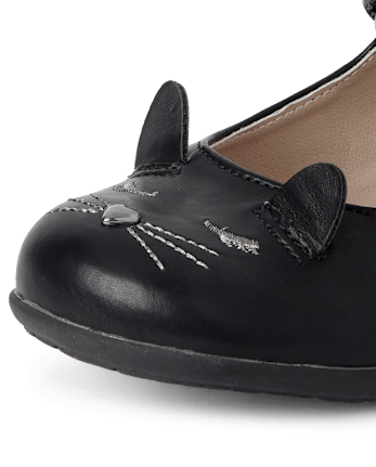 Girls Embroidered Cat Mary Jane Shoes
