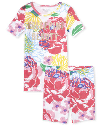 Girls Glitter Sleeping Beauty Snug Fit Cotton Pajamas