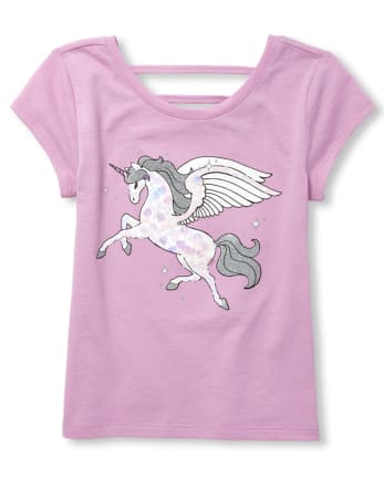 Girls Embellished Unicorn Cut Out Top