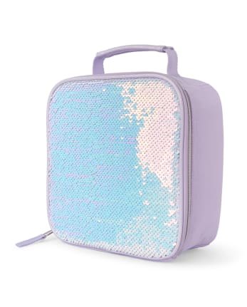 Sparkly Girls Flip Sequins Insulated Lunch Tote Bag Violet To Blue Small Sequence Lunchbox 