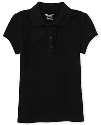 Girls Uniform Ruffle Soft Stretch Pique Polo - Plus