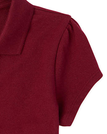 Girls Uniform Ruffle Soft Stretch Pique Polo - Plus