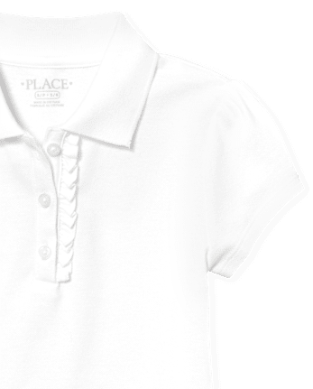 Polo de piqué con volantes de uniforme para niñas - WHITE