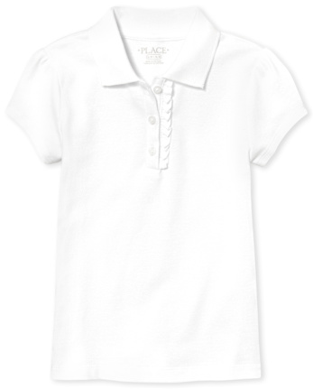 Girls Uniform Ruffle Soft Stretch Pique Polo - Plus