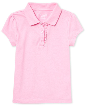 Polo en piqué extensible doux à volants pour uniforme pour filles - Taille Plus