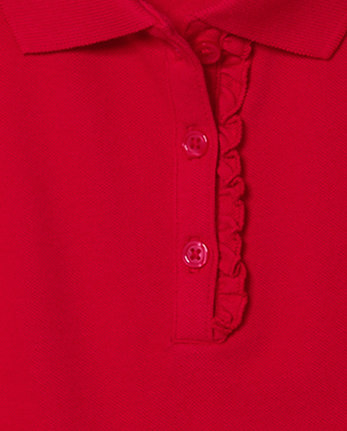 Girls Uniform Ruffle Soft Stretch Pique Polo - Plus