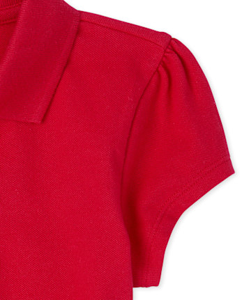 Girls Uniform Ruffle Soft Stretch Pique Polo - Plus