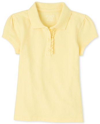 Girls Uniform Ruffle Soft Stretch Pique Polo - Plus
