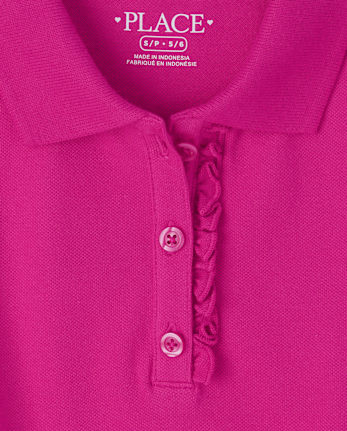 Polo de piqué con volantes de uniforme para niñas