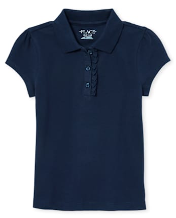 Polo de piqué con volantes de uniforme para niñas
