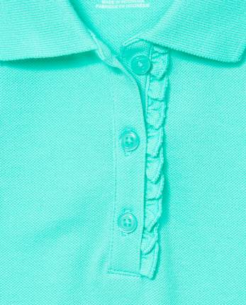 Girls Uniform Ruffle Soft Stretch Pique Polo - Plus